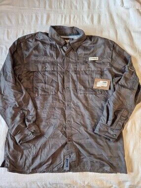 Magellan men's XL long sleeve gray fish gear shirt, relaxed fit vented back NWT
